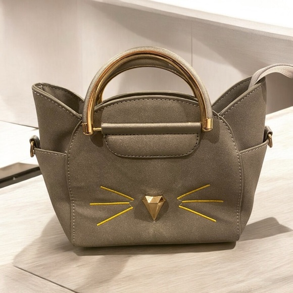 None Handbags - Faux Suede novelty gray cat crossbody bag